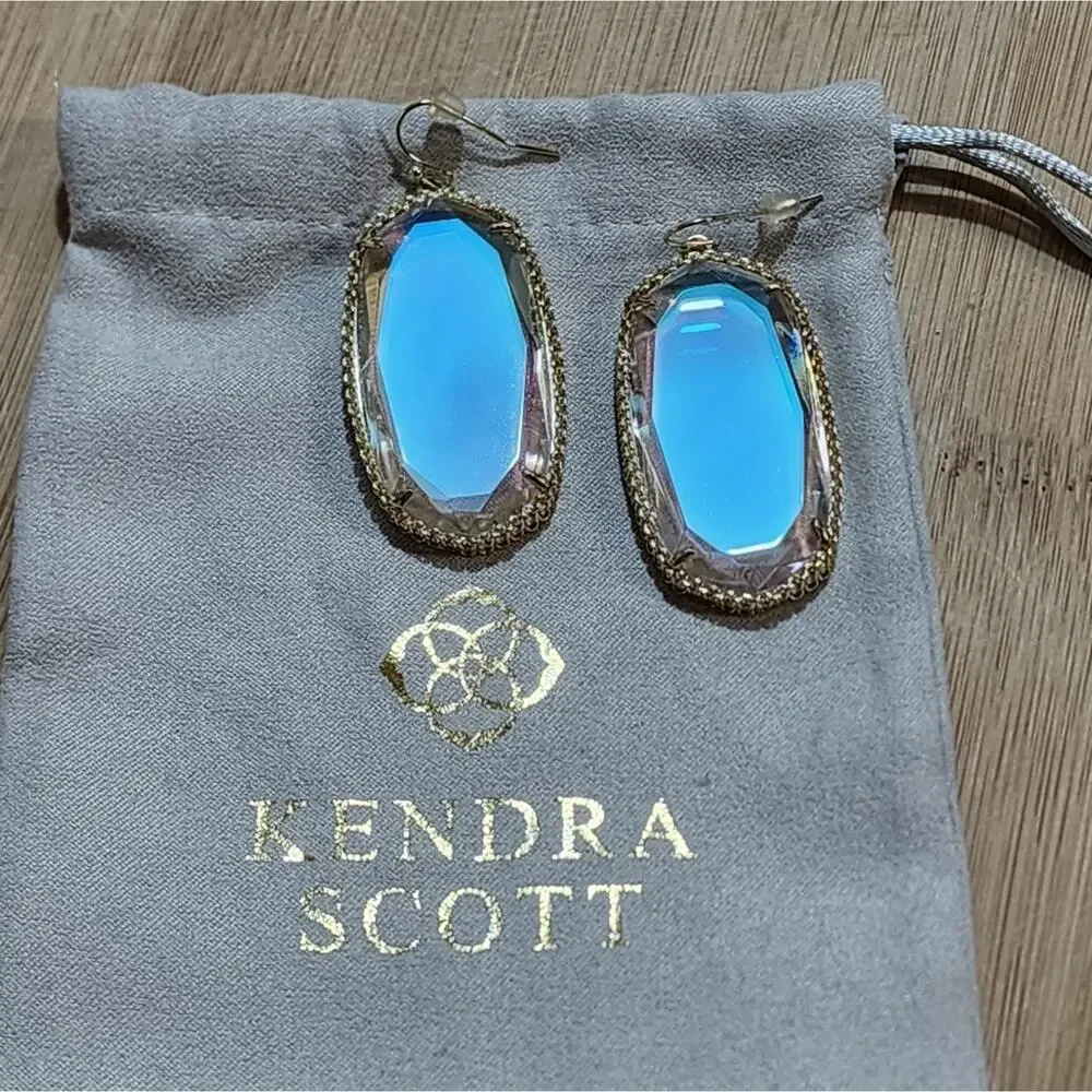 Kendra Scott Clear Iridescent Deily‎ Earrings In Gold tone vintage and rare HTF
